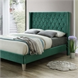 Pemberly Row Contemporary Velvet Upholstered Queen Platform Bed in Green