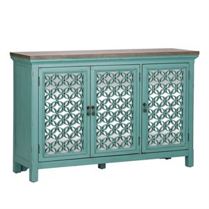 Pemberley Row Wood Turquoise Accent Cabinet Rectangular Decorative Overlay 56&quotW Unassembled