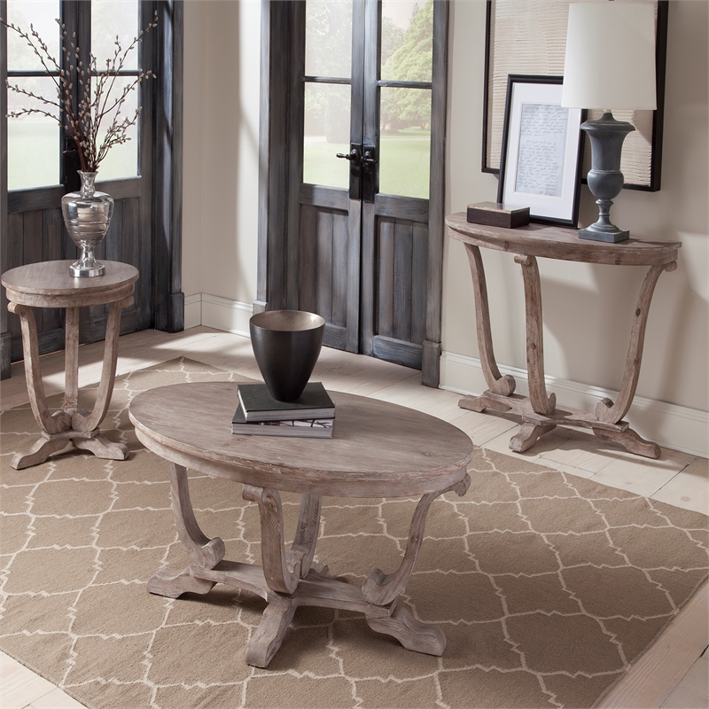 Pemberly Row Contemporary Wood 3 Piece Set in Light Gray