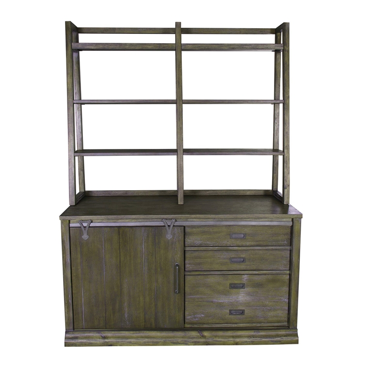 Pemberly Row Mid-Century Executive Credenza in Brown