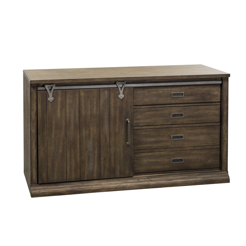 Pemberly Row Mid-Century Executive Credenza in Brown