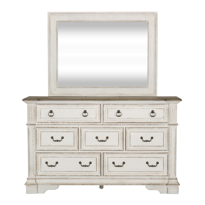 Pemberly Row 7-Drawer Traditional Wood Dresser & Mirror in White