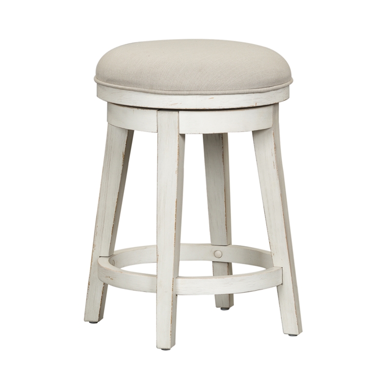 Pemberly Row Contemporary Solid Wood Console Swivel Stool in Flea Market White