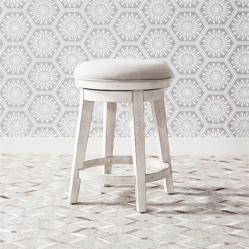 Pemberly Row Contemporary Solid Wood Console Swivel Stool in Flea Market White