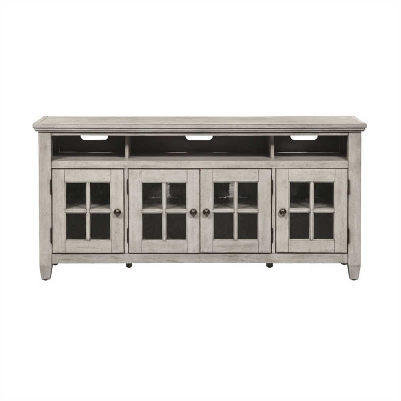 Pemberly Row Contemporary Glass Entertainment TV Stand in White