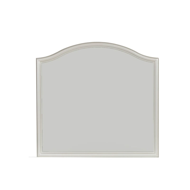 Pemberly Row Contemporary Solid Wood Mirror in Iridescent White Finish