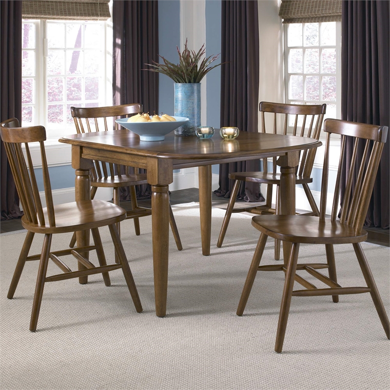 Pemberly Row Contemporary Wood 5 Piece Drop Leaf Set in Cherry