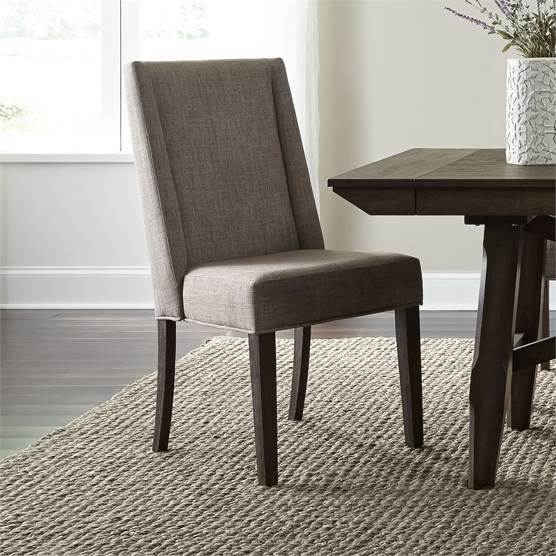 Pemberly Row Modern Wood Upholstered Side Chair in Gray (Set of 2)