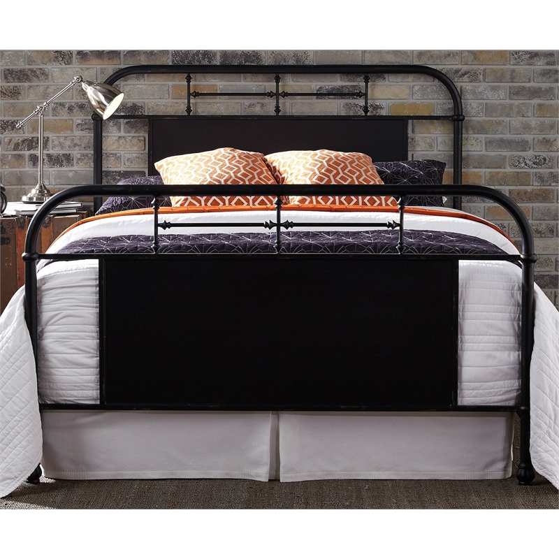 Pemberly Row Industrial Vintage Full Metal Bed in Black