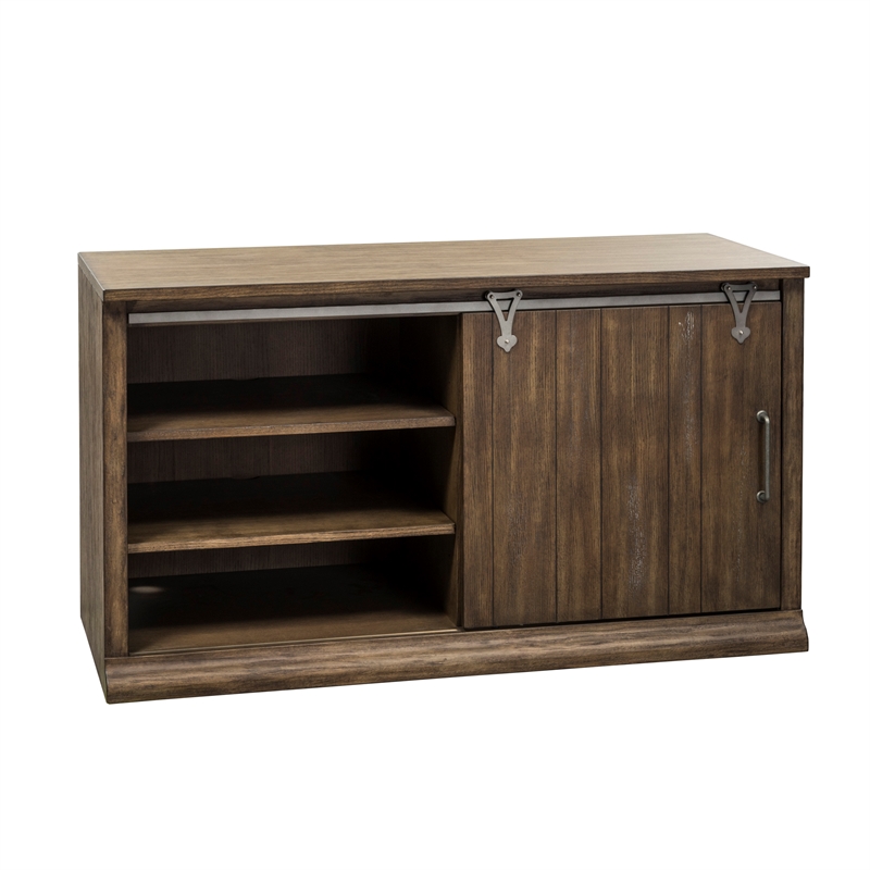 Pemberly Row Mid-Century Wood Computer Credenza in Brown