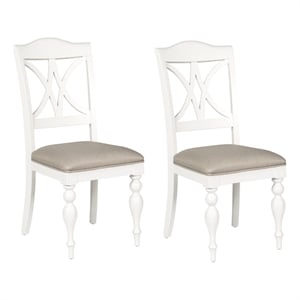Pemberly Row 39&quotH Transitional Wood/Fabric Side Chair in Oyster White (Set of 2)