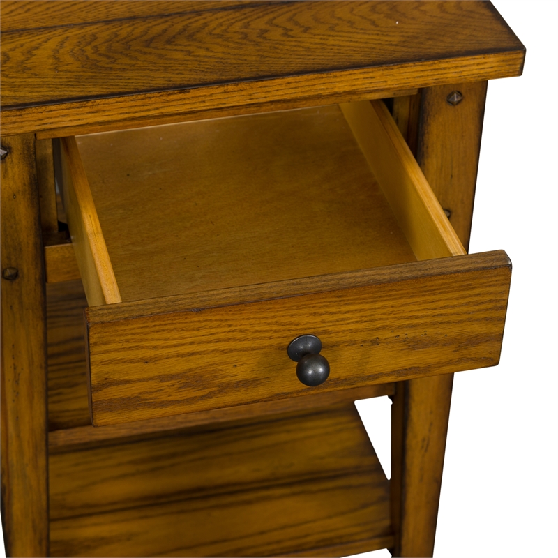 Pemberly Row Farmhouse Wood/Brass Chair Side Table in Golden Oak