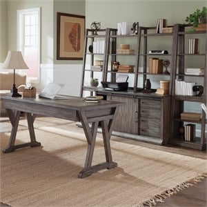 Pemberly Row Contemporary Wood Complete 3 Piece Desk in Mahogany
