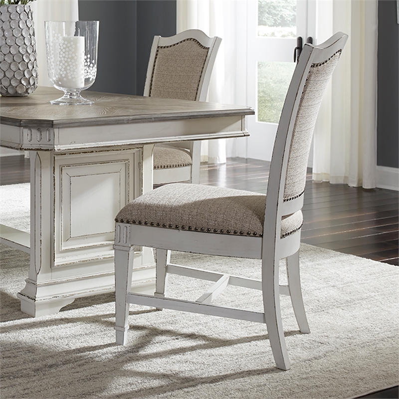 Pemberly Row Traditional Wood Side Chair in White (Set of 2)