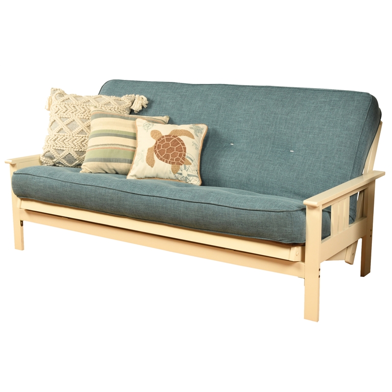 Pemberly Row Cotton and Foam Full Futon Mattress with Linen Blue Fabric Cover-Frame Not Included