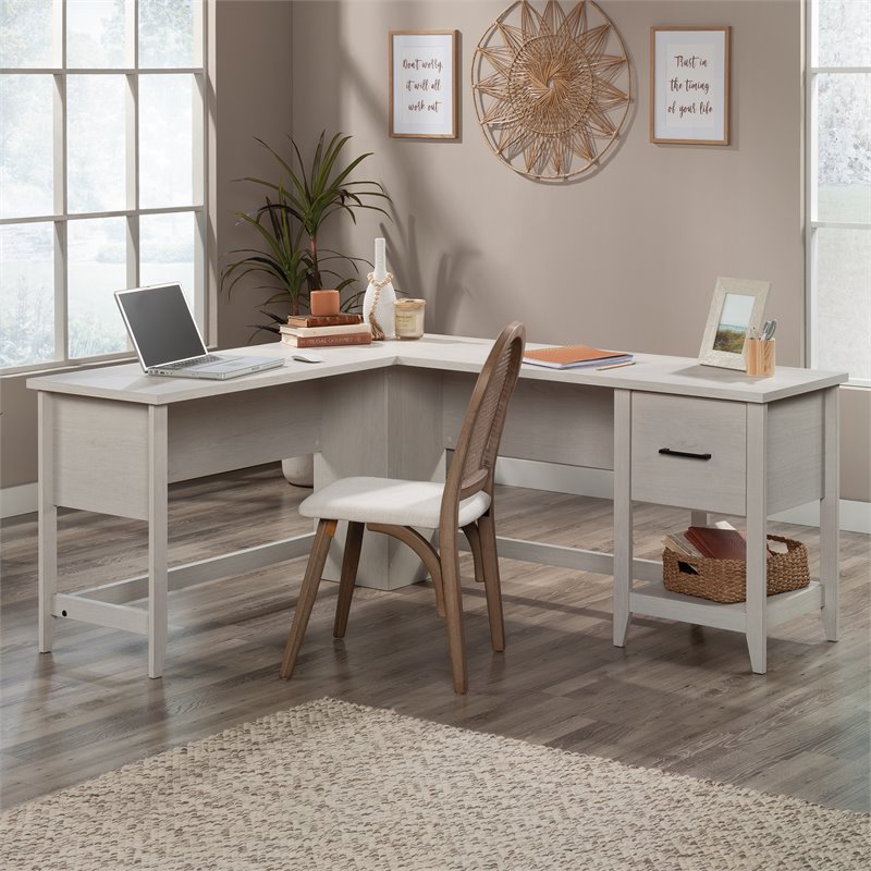 Pemberly Row Engineered Wood L-Shaped Home Office Desk in Glacier Oak