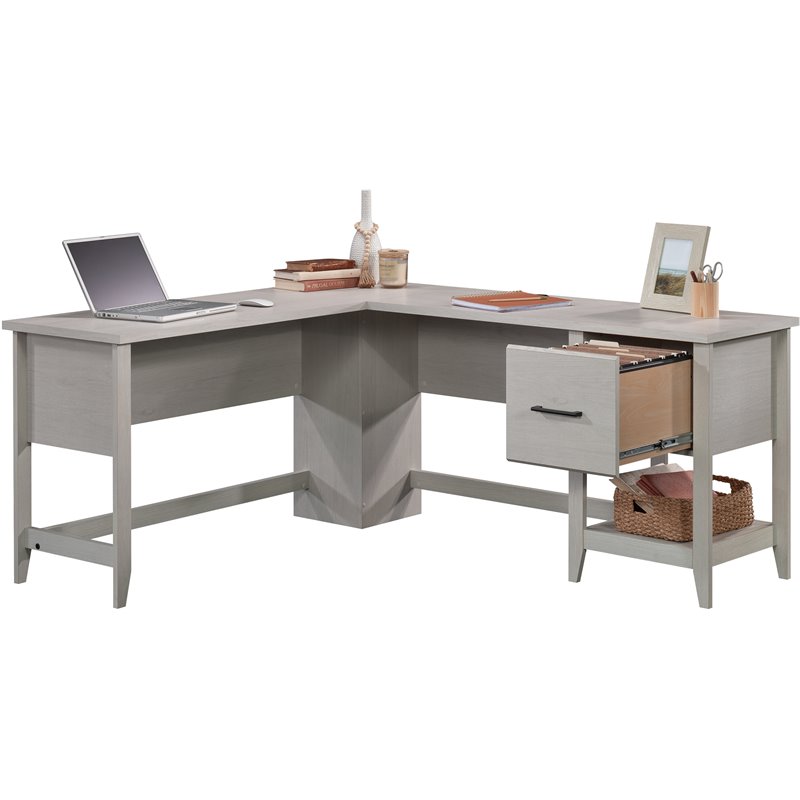 Pemberly Row Engineered Wood L-Shaped Home Office Desk in Glacier Oak