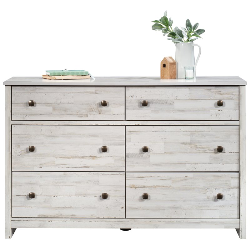 Pemberly Row 6 Drawers Transitional Engineered Wood Dresser in White