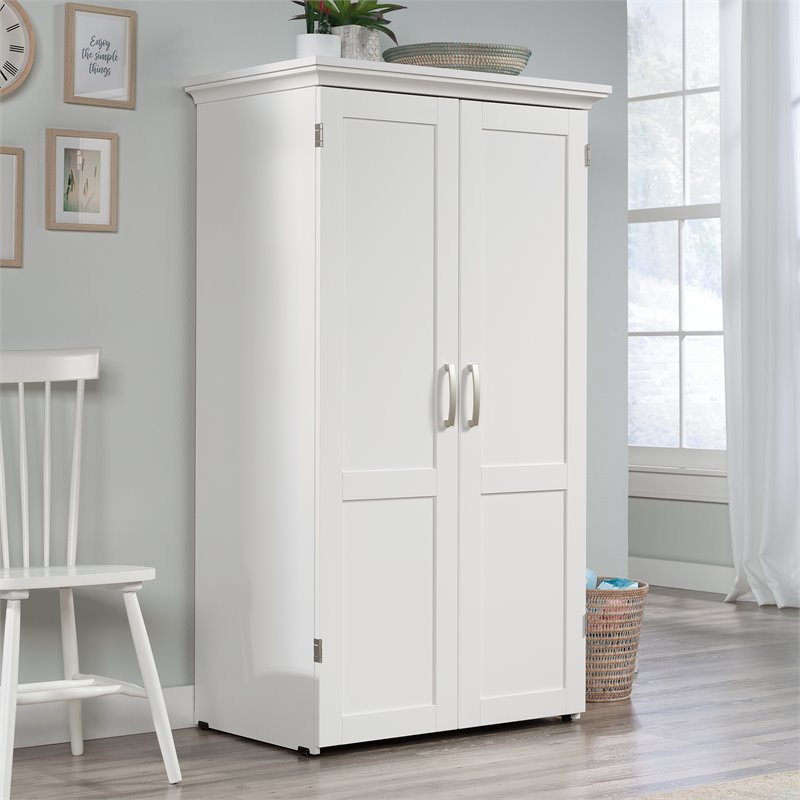 Pemberley Row Engineered Wood Glacier White Armoire Rectangular Adjustable Shelves 61.58