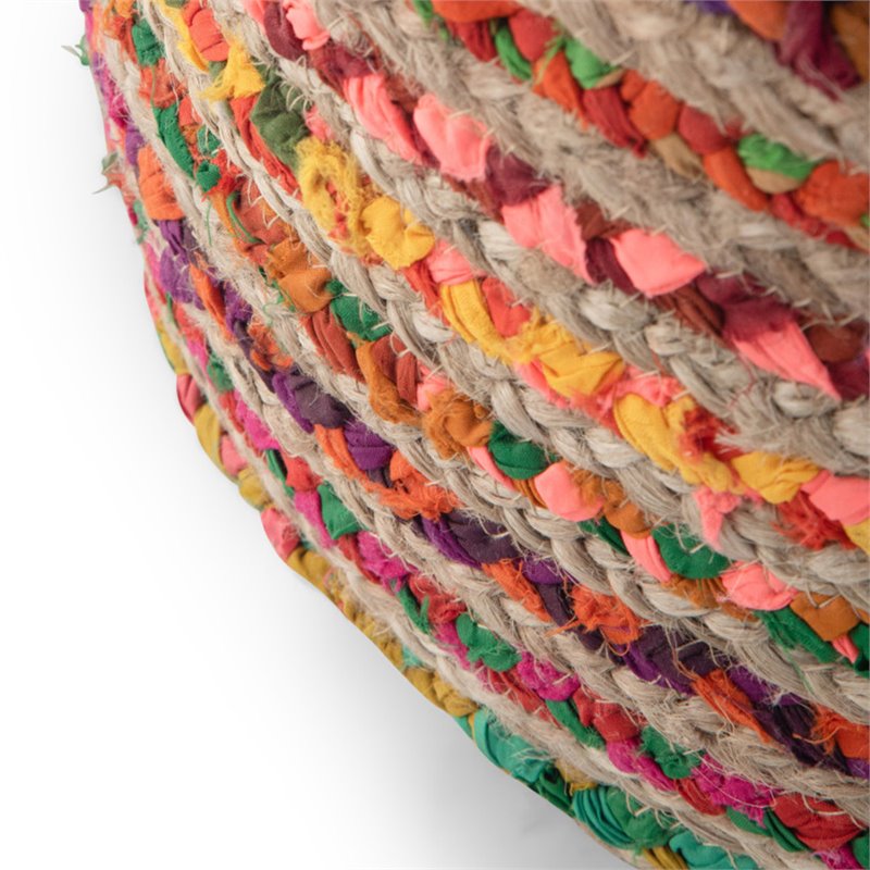 Pemberley Row Braided Jute and Cotton Multi-Color Pouf Round Lightweight 20.1