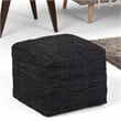 Pemberly Row Contemporary Boho Square Pouf in Black Woven Genuine Leather