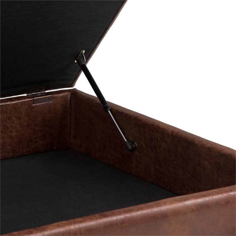 Pemberly Row Faux Air Leather Square Coffee Table Ottoman in Saddle Brown