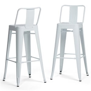 Pemberly Row Contemporary 30&quot Metal Bar Stool in White (Set of 2)