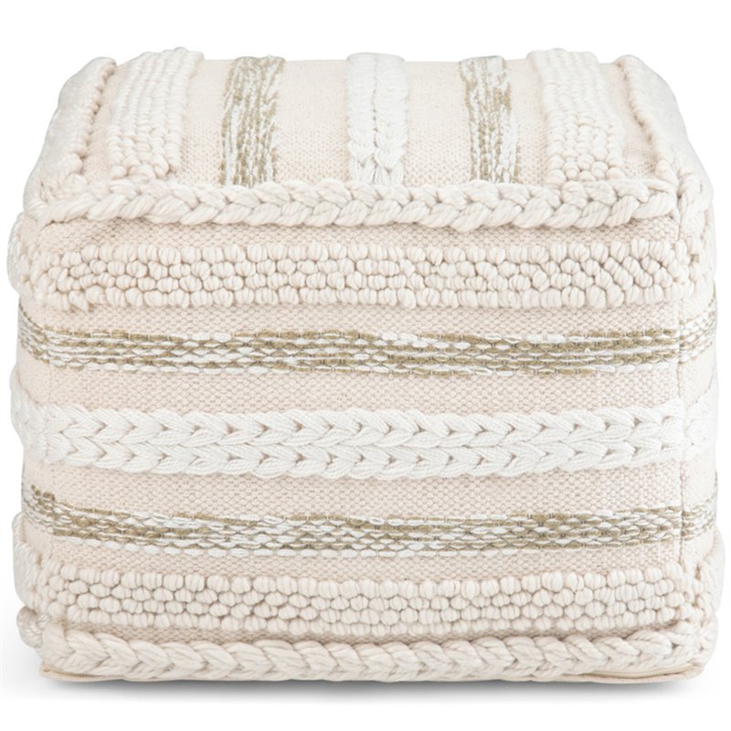 Pemberly Row Boho Square Pouf in Natural Handloom Woven Pattern