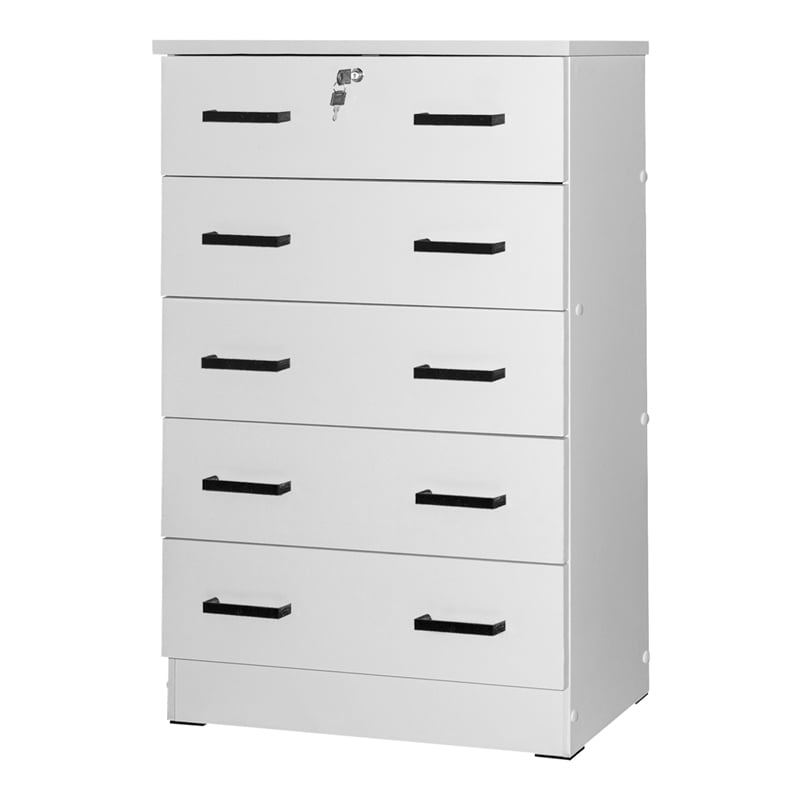 Pemberley Row Engineered Wood White Chest Contemporary 5-Drawer Lock 44