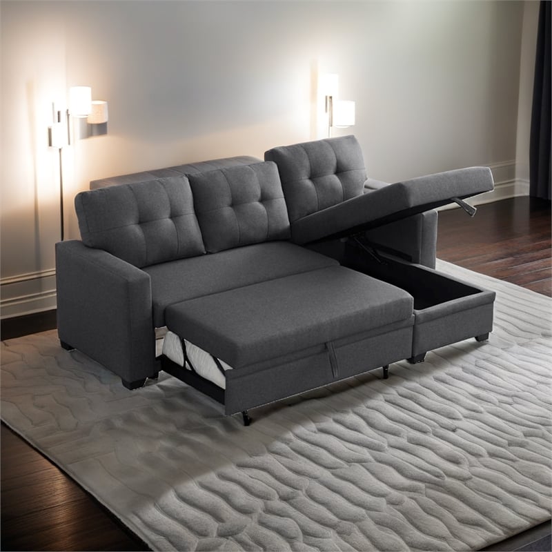 Pemberley Row Polyester Fabric Dark Gray Sleeper Sectional Sofa Rectangular Reversible 83