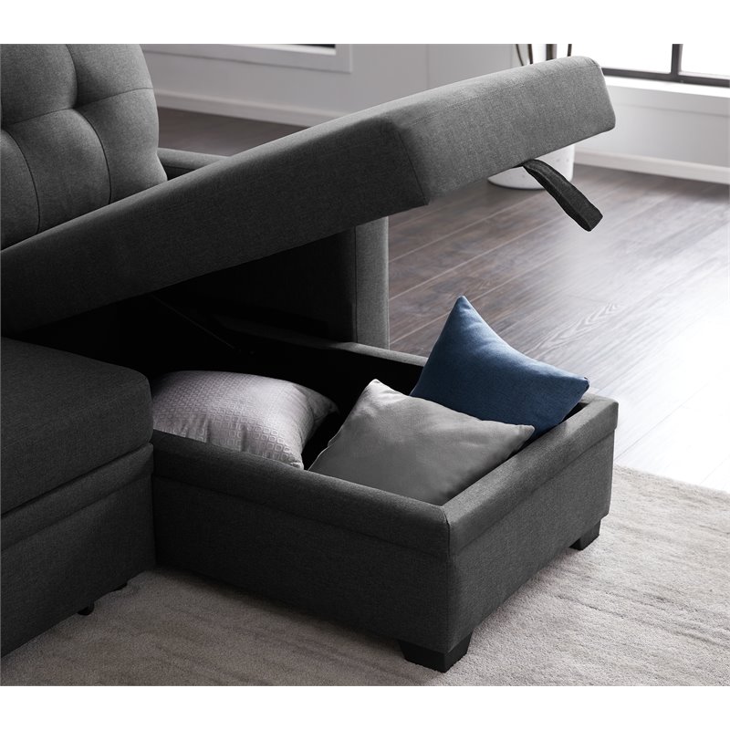 Pemberley Row Polyester Fabric Dark Gray Sleeper Sectional Sofa Rectangular Reversible 83