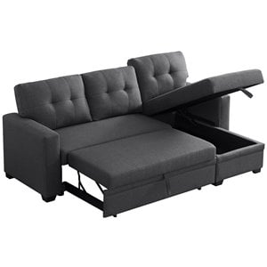 Pemberley Row Polyester Fabric Dark Gray Sleeper Sectional Sofa Rectangular Reversible 83&quot Unassembled