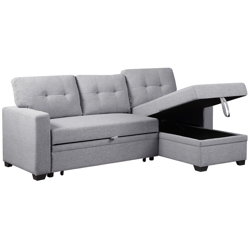 Pemberley Row Polyester Light Gray Sleeper Sectional Sofa Rectangular Convertible 83