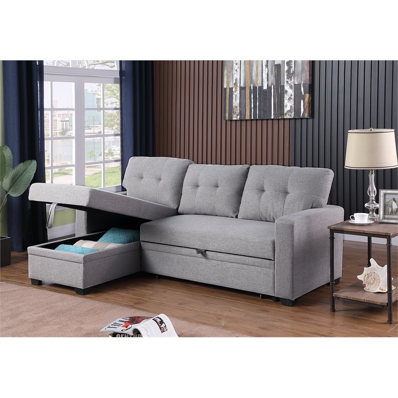 Pemberley Row Polyester Light Gray Sleeper Sectional Sofa Rectangular Convertible 83