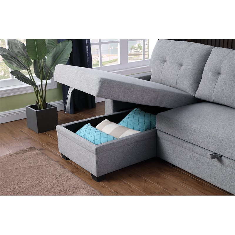 Pemberley Row Polyester Light Gray Sleeper Sectional Sofa Rectangular Convertible 83