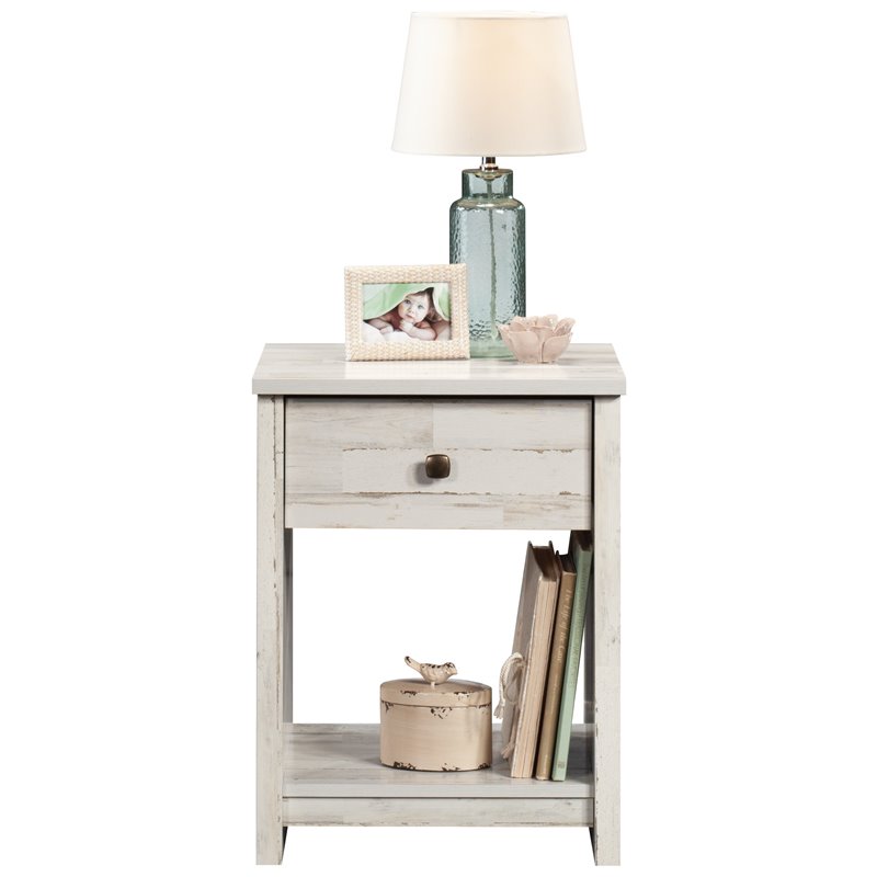 Pemberly Row Mid-Century 1 Drawer Wooden Nightstand in White Plank