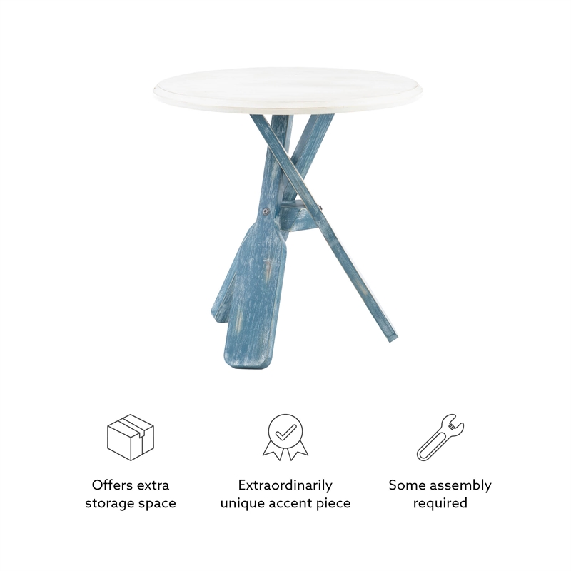 Pemberly Row Transitional Wood Side Table in Distressed Cream/Distressed Blue