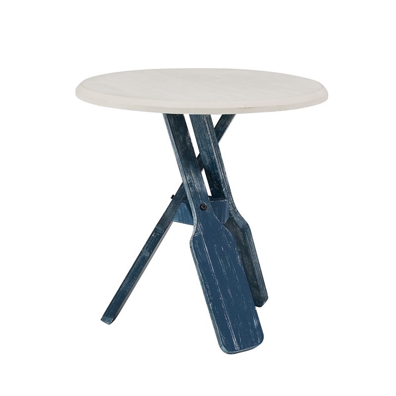 Pemberly Row Transitional Wood Side Table in Distressed Cream/Distressed Blue