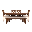 Pemberly Row 6-Piece Padded Seats Wood Dining Set in Dark Hazelnut Brown/Tan