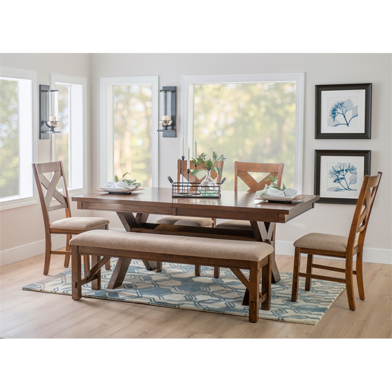 Pemberly Row 6-Piece Padded Seats Wood Dining Set in Dark Hazelnut Brown/Tan