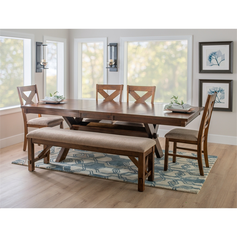 Pemberly Row 6-Piece Padded Seats Wood Dining Set in Dark Hazelnut Brown/Tan