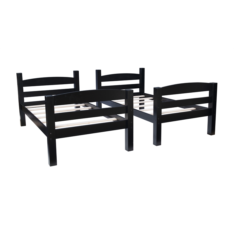 Pemberley Row Pine Wood Black Bunk Bed Twin over Twin Heavy Duty Slats 80.47
