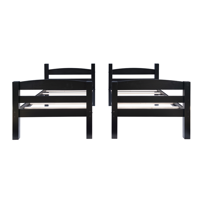 Pemberley Row Pine Wood Black Bunk Bed Twin over Twin Heavy Duty Slats 80.47