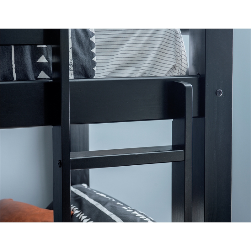 Pemberley Row Pine Wood Black Bunk Bed Twin over Twin Heavy Duty Slats 80.47