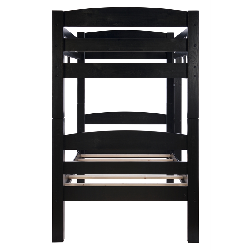 Pemberley Row Pine Wood Black Bunk Bed Twin over Twin Heavy Duty Slats 80.47