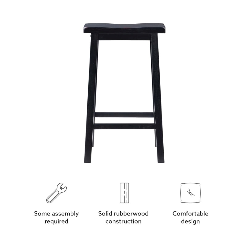 Pemberley Row Rubberwood Antique Black Bar Stool Rectangular Backless 29