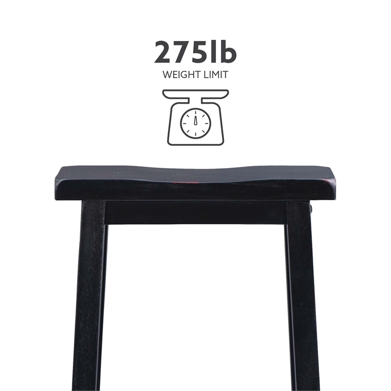 Pemberley Row Rubberwood Antique Black Bar Stool Rectangular Backless 29