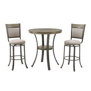 Pemberley Row MDF Ash Veneer Champagne Pewter 3 Piece Pub Set Round Table Storage Unassembled