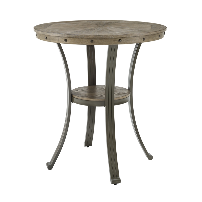 Pemberley Row MDF Ash Veneer Champagne Pewter 3 Piece Pub Set Round Table Storage Unassembled