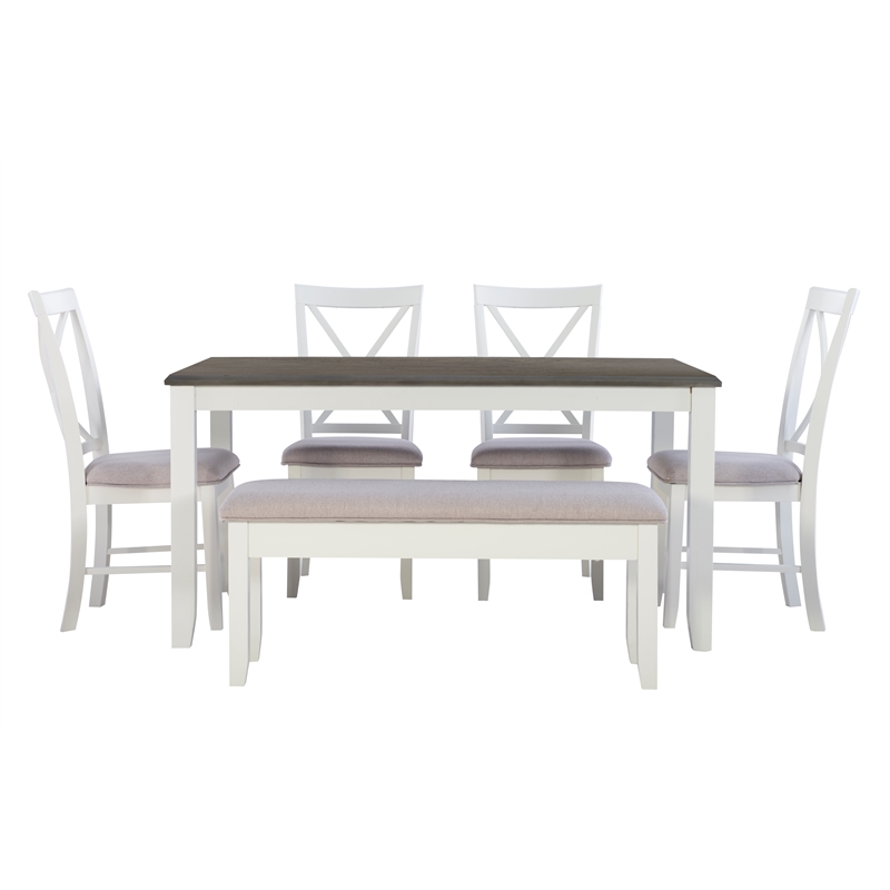 Pemberly Row Transitional Wood Six Piece Dining Set in Smokey White and Gray